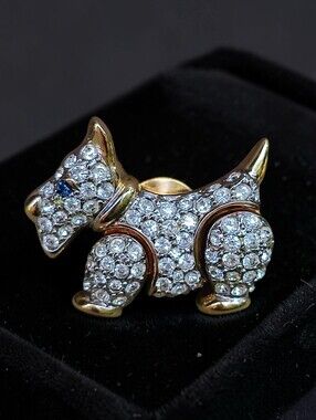 🐕 Vintage Carolee Articulated Crystal Scotty Dog Pin